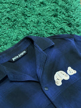 Load image into Gallery viewer, Palm Angels - Navy Plaid Teddy Bowling Shirt Medium - Retail $665