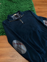 Load image into Gallery viewer, Burberry - Navy Quarter Zip Check Elbow Sweatshirt - Size Large - Retail $595