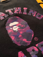 Load image into Gallery viewer, BAPE Purple Camo Ape Head Logo Black Tee (XL)