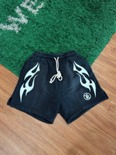 Load image into Gallery viewer, HELLSTAR - Washed Black Flame Sweatshorts - Small / Large - Brand New