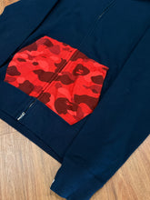 Load image into Gallery viewer, BAPE - Navy Red Camo Shark Full Zip Hoodie - Size Large