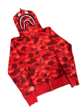 Load image into Gallery viewer, BAPE - Red Camo Shark Full Zip Hoodie - Size XL - PreOwned Good Condition