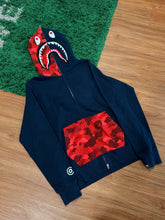 Load image into Gallery viewer, BAPE - Navy Red Camo Shark Full Zip Hoodie - Size Large