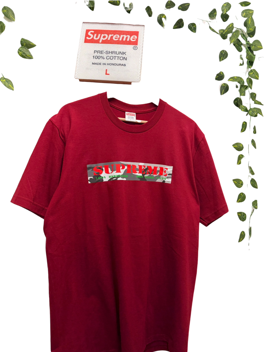 Supreme - 100% Hardcore NYC Camo Tee - Cardinal