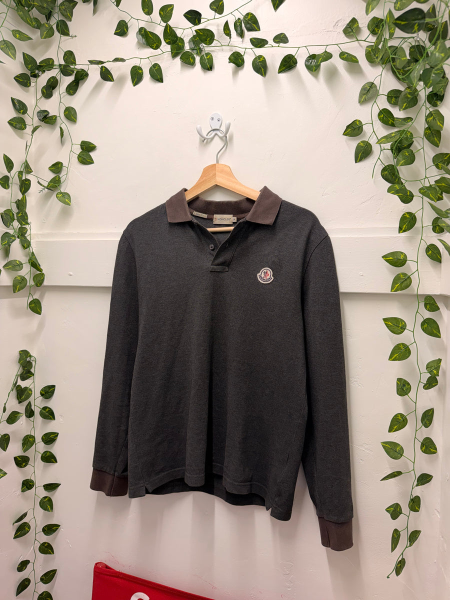 Moncler - Long Sleeve Polo - Charcoal Slim Fit -