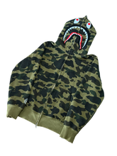Load image into Gallery viewer, BAPE - Green Camo Shark Full Zip Hoodie - Small - PreOwned
