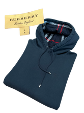 Load image into Gallery viewer, Burberry - Dark Navy Check Lined Hoodie - Size Small
