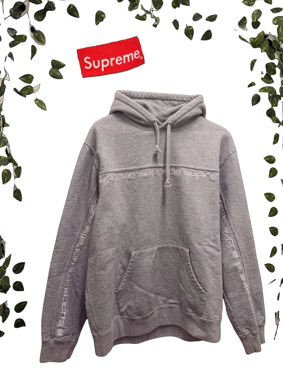 Supreme - Text Stripe Hoodie - Heather Grey