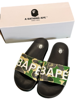 Load image into Gallery viewer, BAPE - Green Camo Logo Slides - Size 8M - Brand New
