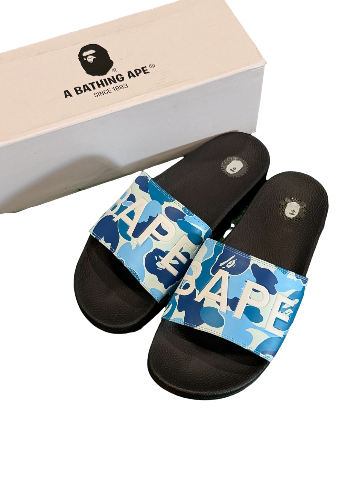 BAPE - Blue ABC Camo Logo Slides - Size 7M - Brand New