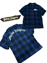 Load image into Gallery viewer, Palm Angels - Navy Plaid Teddy Bowling Shirt Medium - Retail $665
