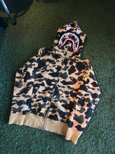 Load image into Gallery viewer, BAPE Yellow Camo PONR Shark Full Zip Hoodie Size Medium
