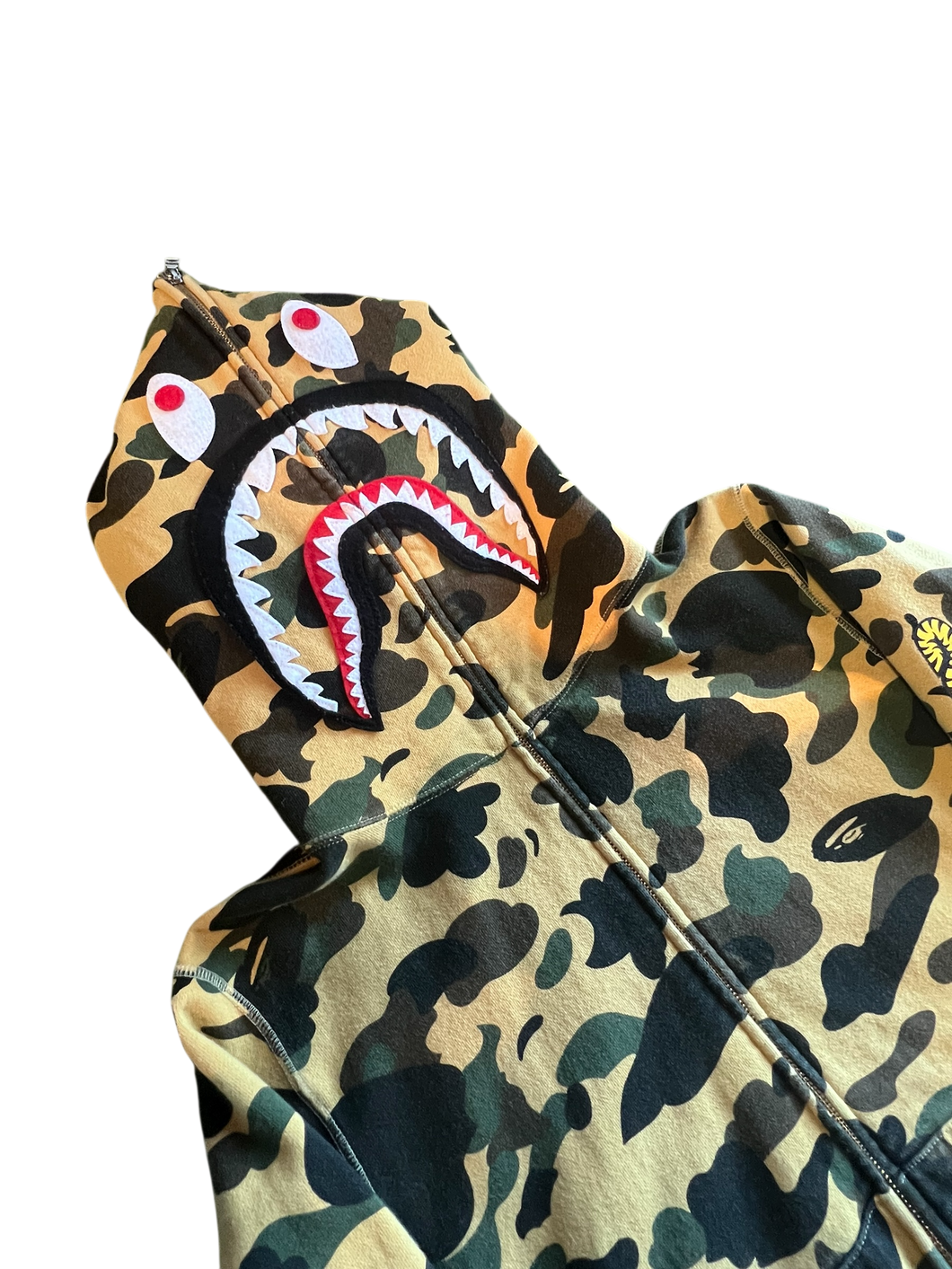 BAPE Yellow Camo PONR Shark Full Zip Hoodie Size Medium