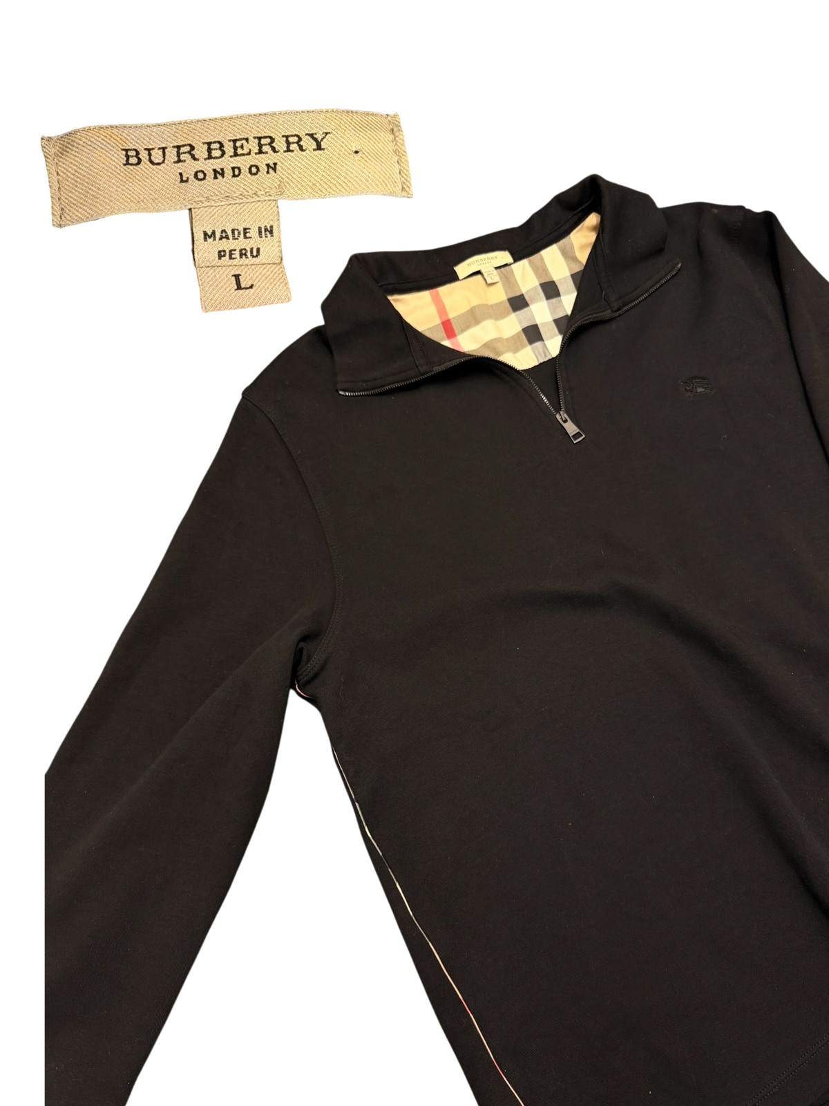 Burberry - Quarter Zip - Black Check Collar - Size L -