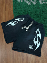 Load image into Gallery viewer, HELLSTAR - Washed Black Flame Sweatshorts - Small / Large - Brand New
