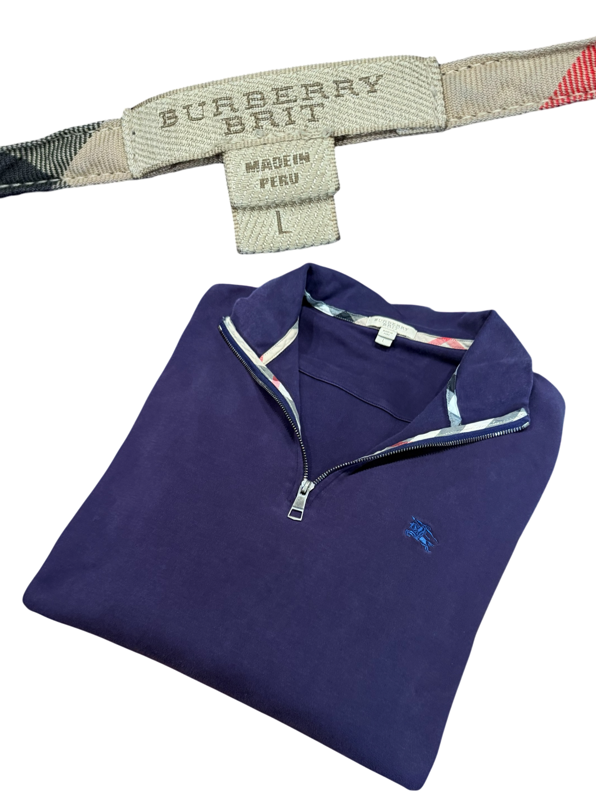 Burberry - Quarter Zip Pullover Purple - Size Large