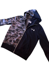 Load image into Gallery viewer, BAPE x Fred Perry Black Zip Up Hoodie Size Large
