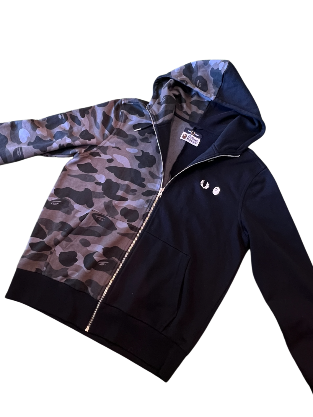 BAPE x Fred Perry Black Zip Up Hoodie Size Large