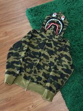 Load image into Gallery viewer, BAPE - Green Camo Shark Full Zip Hoodie - Small - PreOwned
