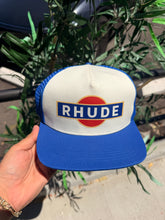 Load image into Gallery viewer, Rhude Split Petrol Logo Mesh Trucker - Blue White - Size OS - Preowned
