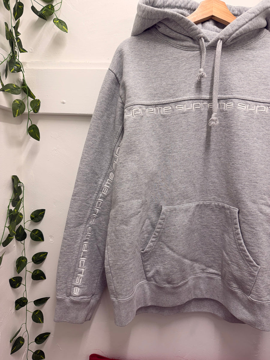 Supreme - Text Stripe Hoodie - Heather Grey