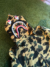 Load image into Gallery viewer, BAPE Yellow Camo PONR Shark Full Zip Hoodie Size Medium
