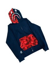 Load image into Gallery viewer, BAPE - Navy Red Camo Shark Full Zip Hoodie - Size Large
