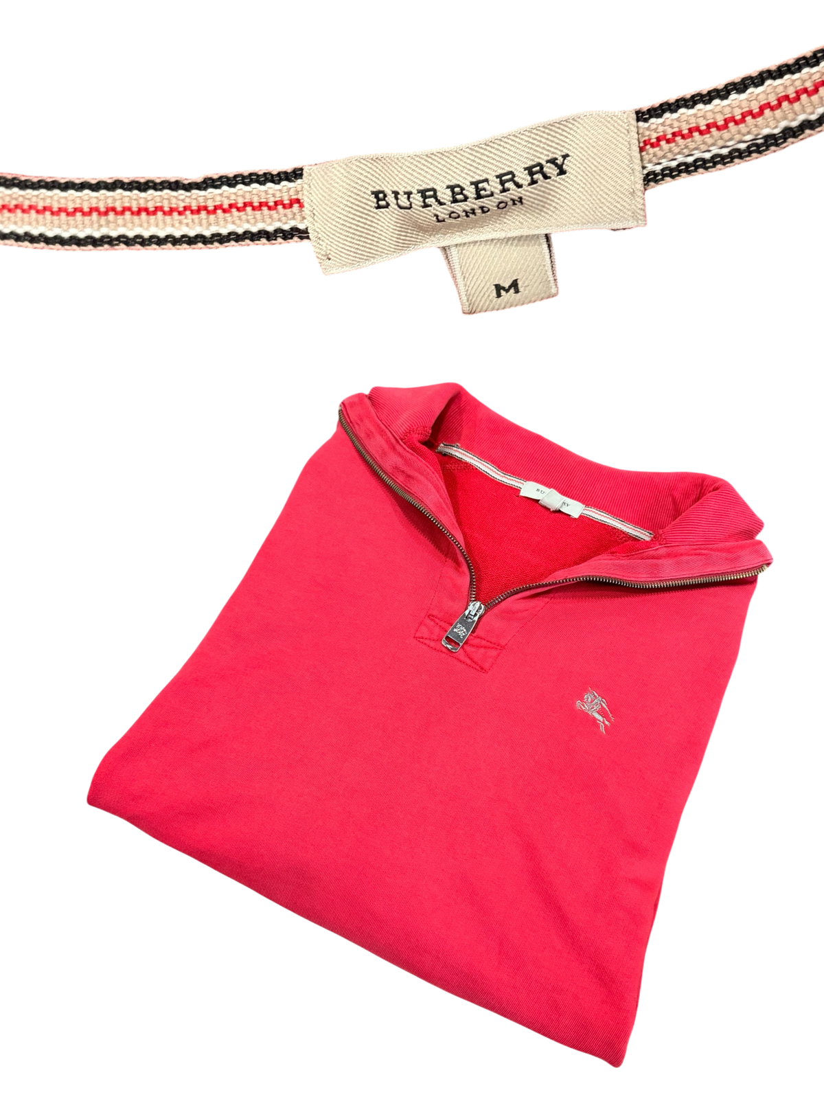Burberry - Quarter Zip - Red - Size M - PreOwned