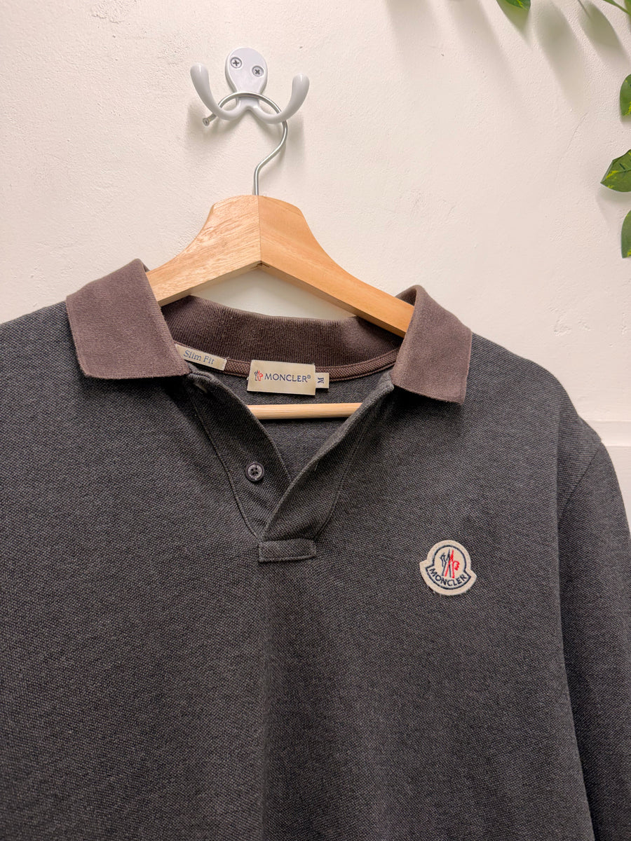Moncler - Long Sleeve Polo - Charcoal Slim Fit -