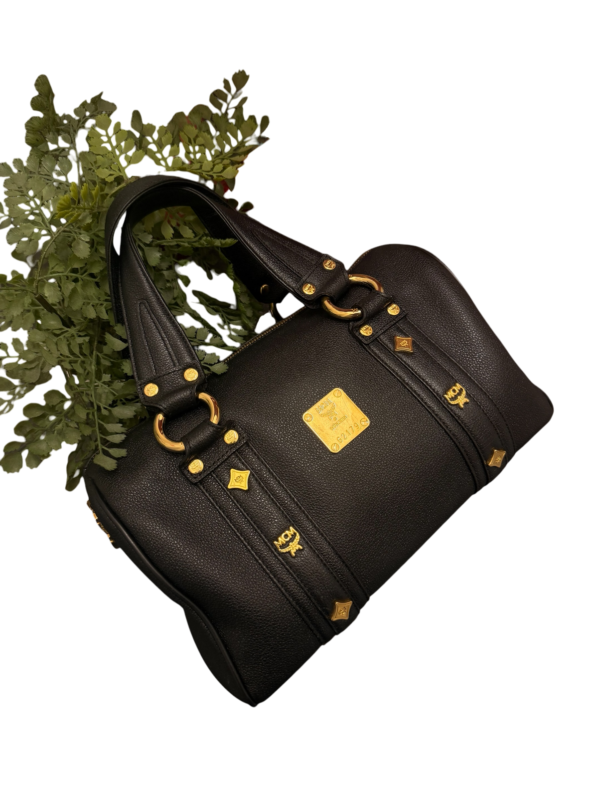 MCM - Studded Leather Boston - Black Gold - Preowned
