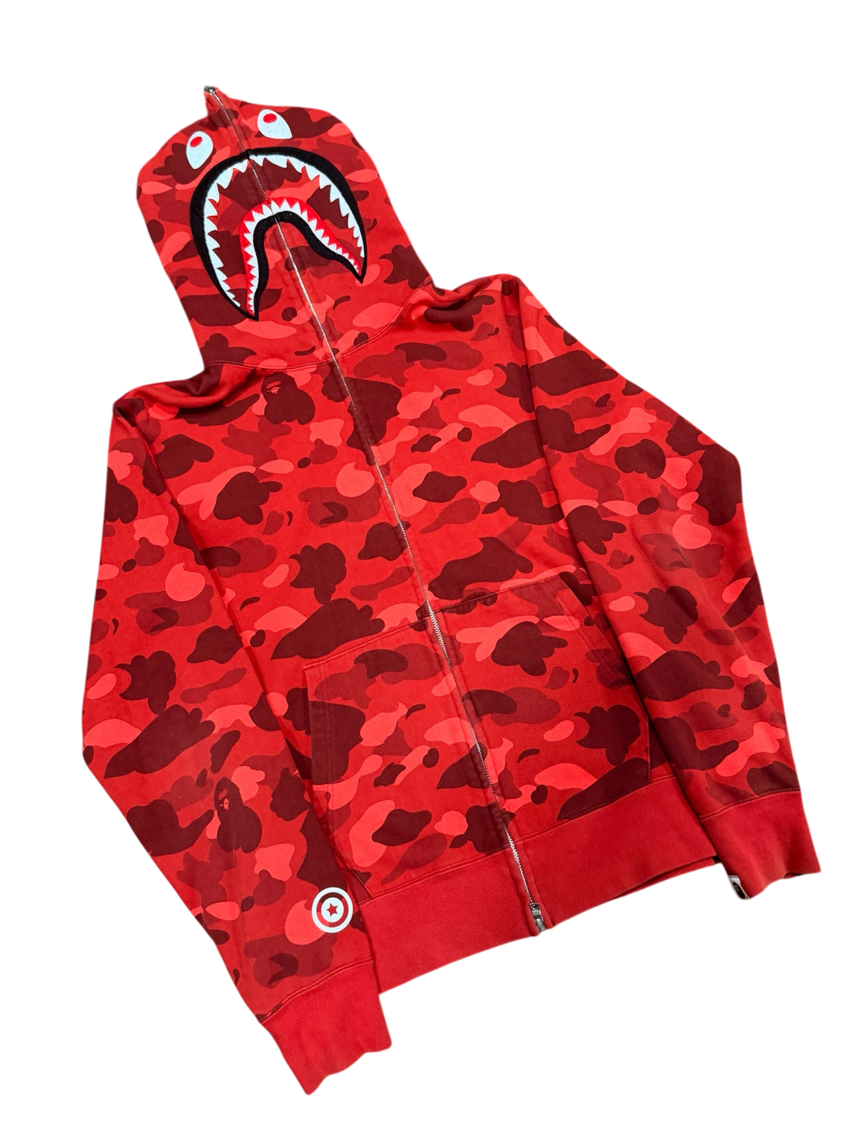 BAPE - Red Camo Shark Full Zip Hoodie - Size XL - PreOwned Good Condition
