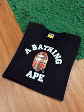 Load image into Gallery viewer, BAPE - Black Burberry Check College Ape Head Tee - Medium -
