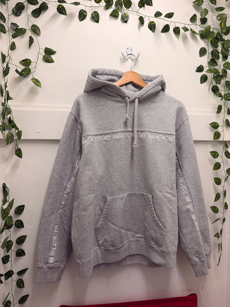 Supreme - Text Stripe Hoodie - Heather Grey