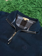 Load image into Gallery viewer, Burberry - Navy Quarter Zip Check Elbow Sweatshirt - Size Large - Retail $595
