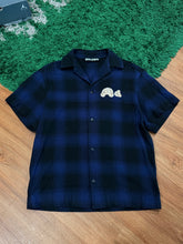 Load image into Gallery viewer, Palm Angels - Navy Plaid Teddy Bowling Shirt Medium - Retail $665
