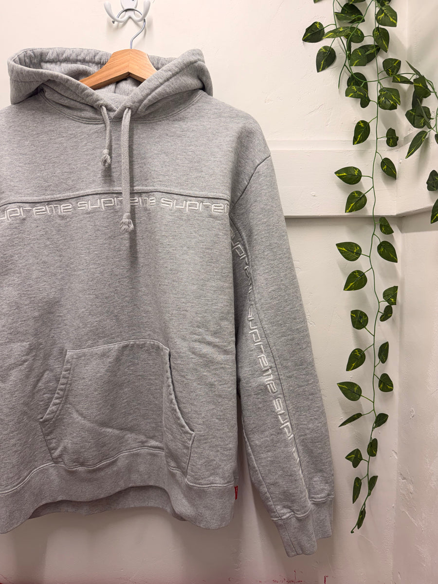 Supreme - Text Stripe Hoodie - Heather Grey