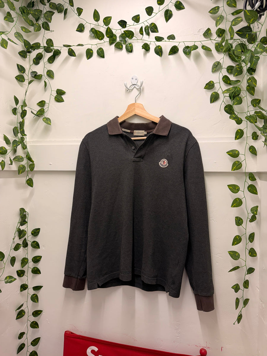 Moncler - Long Sleeve Polo - Charcoal Slim Fit -