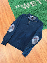 Load image into Gallery viewer, Burberry - Navy Quarter Zip Check Elbow Sweatshirt - Size Large - Retail $595
