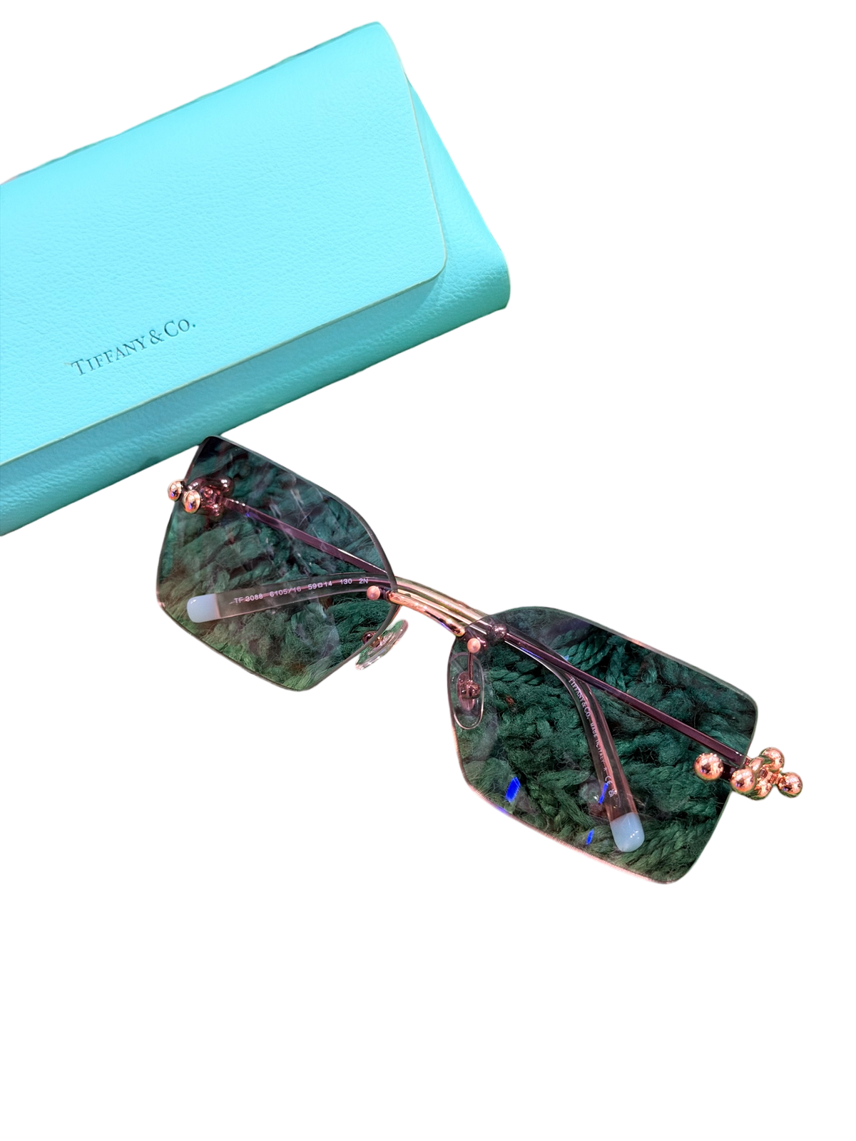 Tiffany & Co. Gradient Square Sunglasses – Green / Rose Gold – One Size – PreOwned