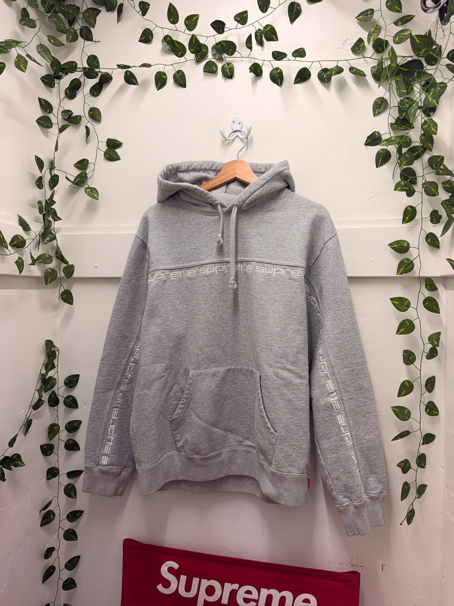 Supreme - Text Stripe Hoodie - Heather Grey